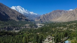 Hunza Valley, Rakaposhi peak in backdrop, Hunza, gilgit baltistan, north pakistan.
