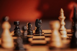 Knight black chess piece on chessboard