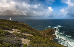 Cape Liptrap lighthouse rugged coastline great southern ocean cloudy sky