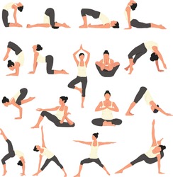A Big set of different yoga asanas. many pilates poses. Application design