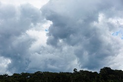 Image of clouds in tropical weather in Peruvian Jungle. Amazon rain forest weather. Overcast sky closed to rain.