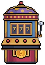 Pixel art slot machine, casino and betting machine vector icon for 8bit game on white background
