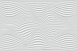 3D Vector distorted grid design. Abstract wireframe landscape. Detailed lines on white background. Optical Illusion.