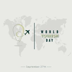 World Tourism Day Vector design with flying plane and pin pisition 