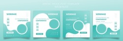 Set of social media post template in pastel green background for advertising or webinar design