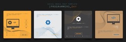 Set of social media post template with gear and computer monitor in pixel design for programmer day