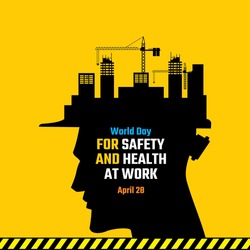 World Day for Safety and Health at Work illustration design. Silhouette of worker with hard hat and construction work.