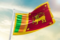 SriLanka national flag cloth fabric waving on the sky  - Image