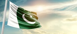 Pakistan national flag waving in beautiful sunlight.