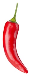 One chili hot pepper clipping path. Fresh red pepper. Chili pepper isolated on a white background