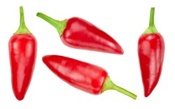 Collection chili pepper. Red chili pepper with clipping path isolated on a white background. Fresh organic chili pepper. Full depth of field