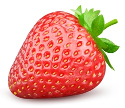 Strawberry clipping path. Strawberry fruit with strawberry leaf isolated on white background. High End Retouching