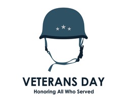 Vector illustration of American veterans day, 11th November with simple typography and soldier's helmet National American holiday event.