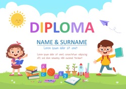 Vector Illustration Of Preschool Kids Diploma