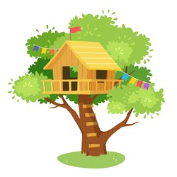 cute tree house cartoon on jungle design