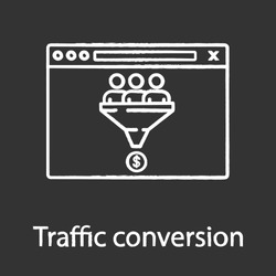 Traffic conversion chalk icon. Sales funnel. Internet marketing strategy. Customer filter. Conversion rate. Lead generation. Isolated vector chalkboard illustration