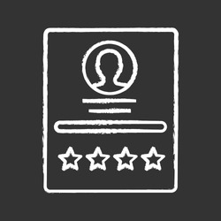 Customer review chalk icon. User profile, resume rating. Feedback. Seller rating. Isolated vector chalkboard illustration