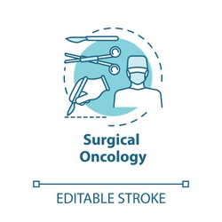 Surgical oncology concept icon. Surgery to remove tumor. Procedure for treatment. Operation room idea thin line illustration. Vector isolated outline RGB color drawing. Editable stroke