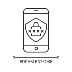 Smartphone security pixel perfect linear icon. Mobile phone user verification. Login password. Thin line customizable illustration. Contour symbol. Vector isolated outline drawing. Editable stroke
