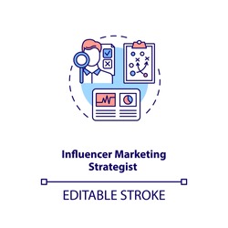 Influencer marketing strategist concept icon. Building strategy idea thin line illustration. Working with data. Content marketing. Vector isolated outline RGB color drawing. Editable stroke
