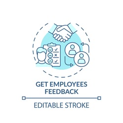 Getting employees feedback concept icon. Workplace wellness success tip idea thin line illustration. Regular performance catch ups. Vector isolated outline RGB color drawing. Editable stroke