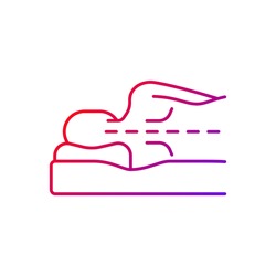 Correct sleeping position for spinal health gradient linear vector icon. Keeping spine straight. Side-lying posture. Thin line color symbols. Modern style pictogram. Vector isolated outline drawing