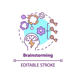 Brainstorming concept icon. Creative thinking. Method for finding innovative solution. Problem solving idea thin line illustration. Vector isolated outline RGB color drawing. Editable stroke