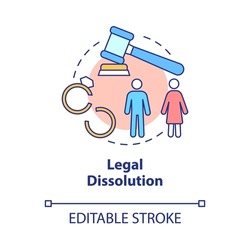 Legal dissolution concept icon. Socio-economic and cultural separation abstract idea thin line illustration. Isolated outline drawing. Editable stroke. Roboto-Medium, Myriad Pro-Bold fonts used