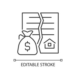 Nullified contract linear icon. Void and invalid agreement. Real estate transaction annulment. Thin line illustration. Contour symbol. Vector outline drawing. Editable stroke. Arial font used