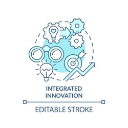 Integrated innovation turquoise concept icon. Future of innovation management aspect abstract idea thin line illustration. Isolated outline drawing. Editable stroke. Arial, Myriad Pro-Bold fonts used