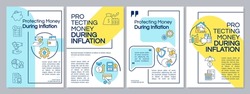 Protecting money during inflation blue and yellow brochure template. Leaflet design with linear icons. Editable 4 vector layouts for presentation, annual reports. Questrial, Lato-Regular fonts used