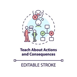 Teach about actions and consequences concept icon. Child emotional regulation abstract idea thin line illustration. Isolated outline drawing. Editable stroke. Arial, Myriad Pro-Bold fonts used
