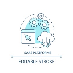 SaaS platforms turquoise concept icon. Software as service. Ecommerce platform abstract idea thin line illustration. Isolated outline drawing. Editable stroke. Arial, Myriad Pro-Bold fonts used