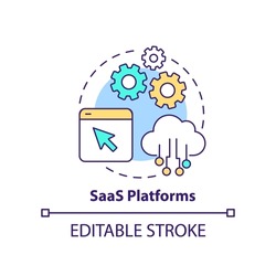 SaaS platforms concept icon. Software as service. Type of ecommerce platform abstract idea thin line illustration. Isolated outline drawing. Editable stroke. Arial, Myriad Pro-Bold fonts used