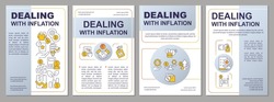 Dealing with inflation grey brochure template. Leaflet design with linear icons. Editable 4 vector layouts for presentation, annual reports. Arial-Black, Myriad Pro-Regular fonts used