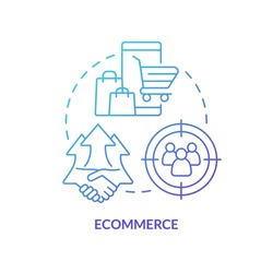 Ecommerce blue gradient concept icon. Social commerce. Live shopping. Creator economy trend abstract idea thin line illustration. Isolated outline drawing. Myriad Pro-Bold font used
