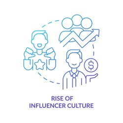 Rise of influencer culture blue gradient concept icon. Internet platform. Social media trend abstract idea thin line illustration. Isolated outline drawing. Myriad Pro-Bold font used
