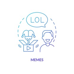Meme blue gradient concept icon. Video and static jokes. Funny content. Social media trend abstract idea thin line illustration. Isolated outline drawing. Myriad Pro-Bold font used
