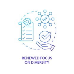 Renewed focus on diversity blue gradient concept icon. Social media inclusion. Social media trend abstract idea thin line illustration. Isolated outline drawing. Myriad Pro-Bold font used