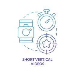 Short vertical videos blue gradient concept icon. Multimedia content format. Social media trend abstract idea thin line illustration. Isolated outline drawing. Myriad Pro-Bold font used
