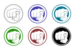 Pointing fingers icons set. Vector clip art illustrations isolated on white