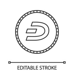 Dashcoin linear icon. Dash. Thin line illustration. Cryptocurrency. Mining. Contour symbol. Vector isolated outline drawing. Editable stroke