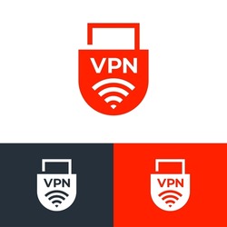 Vpn network padlock logo design concept. Fintech logomark illustration. Can representing vpn, hacker, shield, program, ai, system, blockchain, defence, code.