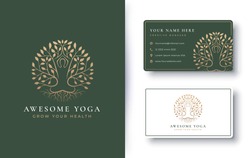 Yoga meditation with abstract tree logo and business card design
