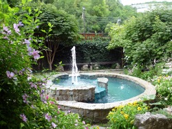The fountain in the garden of the mountain village