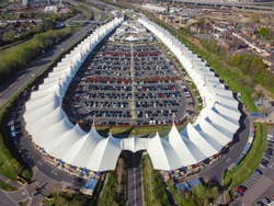 Aerial view of Ashford designer outlet, Kent, England.