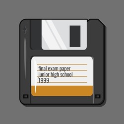 Realistic diskette or floppy disk vector illustration in trendy design style, isolated on matching cool background. Editable 3d art image illustration EPS file. Perfect graphic resources for you.