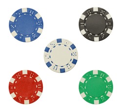 Poker Chips with Copy Space Isolated on a White Background.