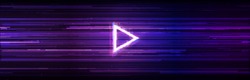 Wide Glitch Banner with Glitched Triangle Play Icon. Designs for Banners, Web Pages, Presentations. Vector Illustration.