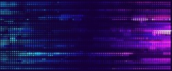 Wide Glitch Banner Background. Purple Cross Lines Pixels Design for Banners, Web Pages, Presentations. Purple Blue Bright Game Background. Vector Illustration.
